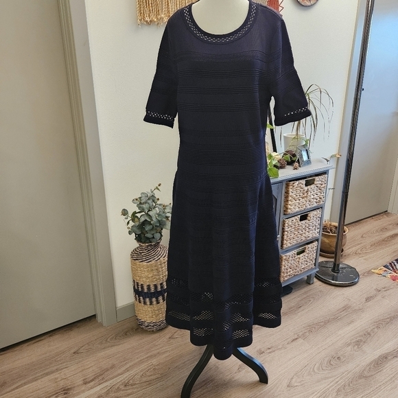 Eliza J Dresses & Skirts - Eliza J Navy Fit and Flare Pullover Pointelle Knit Sweater dress Size XL